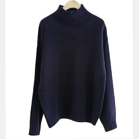 Special Price❤️High collar Navy Turtleneck Sweater - Picture 6 of 8